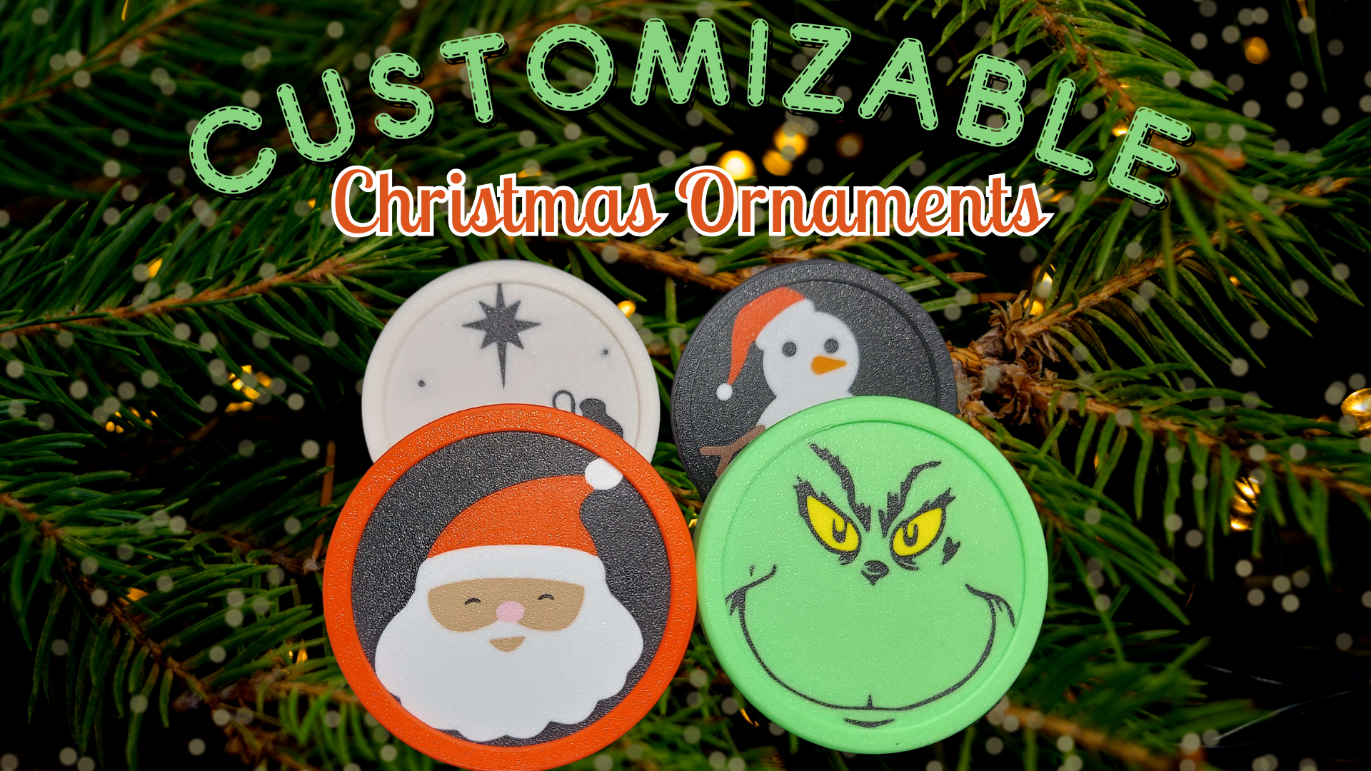 anpassbar weihnachten baum ornamente by zimt haushalt feierlichkeiten 2023 ball bälle ornament einstellen sammlung urlaub jahreszeit dekoration dekorationen anpassen benutzerdefiniert dekor grinsch grinchmas santa claus klausel schneemann gesicht schneemannornament geburt szene jesus christus 3D print model - Mito3D