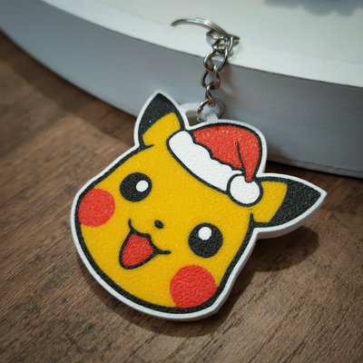 christmas pikachu keychain by wizprint3d art 2d happy pokemon santa holiday fun multi color ams 3d print model - Mito3D