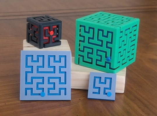 slide fidget - hilbert's curve by twgondeck toys & games puzzles 3dmaze 3dpuzzle cube fidgetcube fidgettoy fractal maze puzzle sensory slider 3d print model - Mito3D