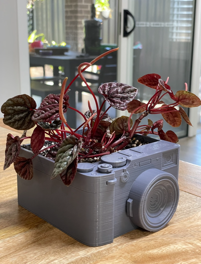 fujifilm x100v 3d planter by print guy household garden fuji x camera vintage vintagecamera plant realistic lens 3dprint 3dprintable 3dprinted soil decor home accessories homedecor container art display indoor 3d print model - Mito3D