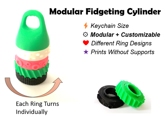 modular keychain fidgeting cylinder by ldvco toys & games fidget fidgettoy fidgettoys customizable stackable 3d print model - Mito3D