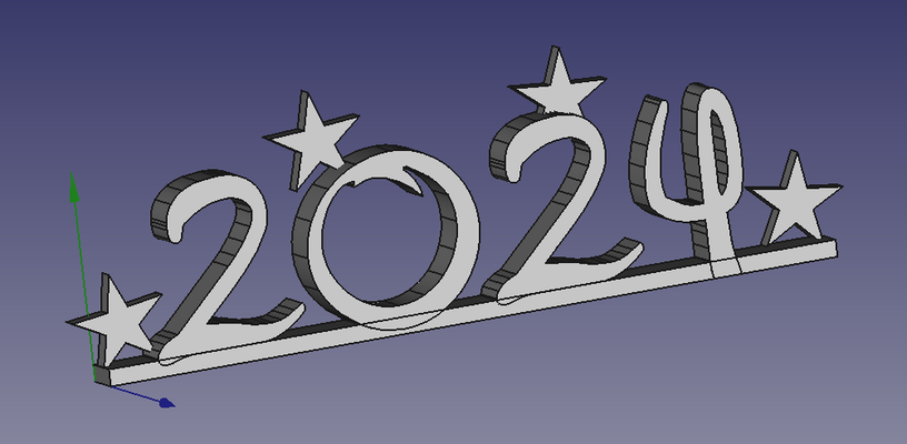 happy year 2024 by debugger art 2d stars silvester 3d print model - Mito3D