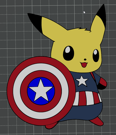 pikachu captain america - ams ready by ben art 2d amsa ms multicolour comic 3d print model - Mito3D