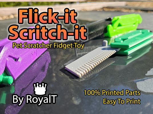 flick-it scritch-it pet scratcher fidget by royalt toys & games brush comb knife cat dog gravity switchblade toy 3d print model - Mito3D