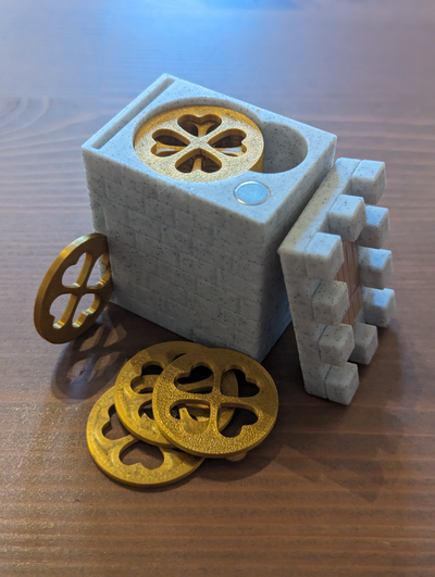 inspiration coin textured castle tower storage rolling slit by iskimo toys & games dndtower dnd pf2e 3d print model - Mito3D