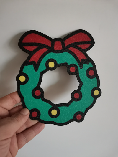 multicolor christmas wreath decoration by bt3d printing art 2d 2023 decor home wall 3d print model - Mito3D