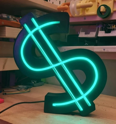 néon dólar luminária by simi casa decoração dólares luz 3d print model - Mito3D