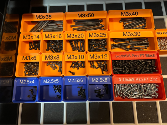 m2 m25 m3 m4 m8 metric bolt nut washer gridfinity bins labels remixed by longracks labs tools organizers organizer bin 3d print model - Mito3D