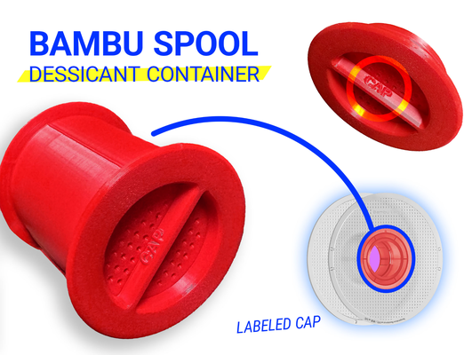 revised bambu lab spool desiccant container threaded remixed by pdx cnc 3d printer accessories dessicant bambulab label screw humidity silica hatchbox 3d print model - Mito3D
