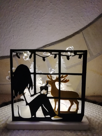 christmas trees reindeer girl by tiger-125 household decor chrismas 2023 tree lights deer art lamp 3d print model - Mito3D