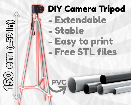 large foldable camera tripod by creative electronics tools diy extendable holder high 150cm 59inches 3d print model - Mito3D