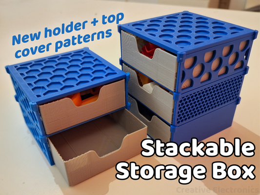 stackable storage box by creative electronics tools organizers hexagonal container circles patterns organizer modular sections compartment cover holder options 3d print model - Mito3D