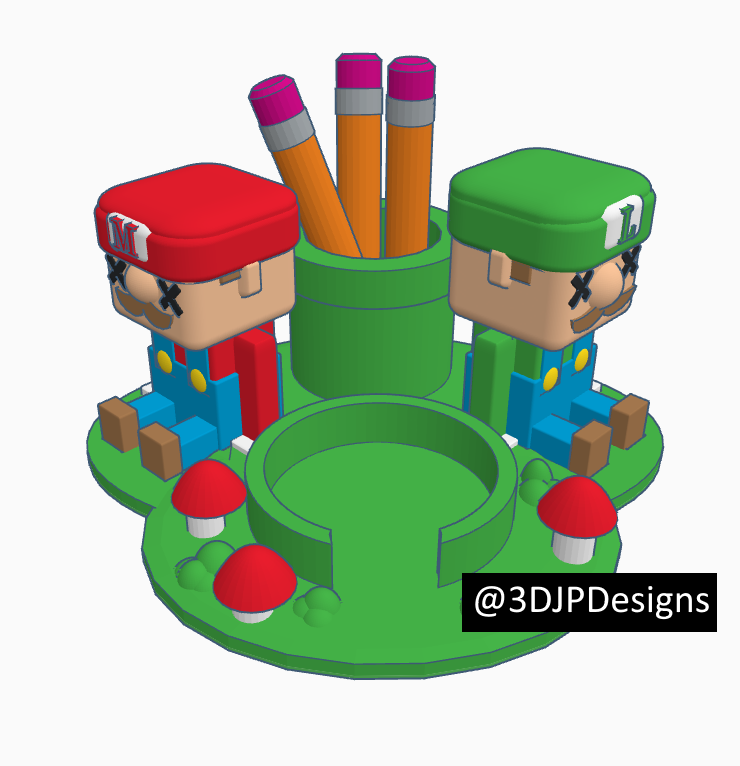 super mario & luigi desk organizer no supports by 3djpdesigns toys games characters supermario superluigi accessories accessory nosupport support nosupportneeded nosupports holder 64 birthday supermariobros minecraft easy assembly color print easytoprint pieces pencil pencilholder penholder penholders pencilholders brush brushcleaner gift ams fun kids kid cartoon supermariocoin marioluigi lamp nintendo kawaii cute mushroom shrooms shroom green 3D print model - Mito3D