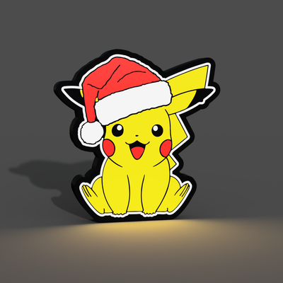 pikachu natale lightbox guidato lampada by braga3dprint arte modelli pokemon fan art christmas2023 natale santahat cappello ledbox luce lampbox samelayer multicolore ams luminaria 3d print model - Mito3D