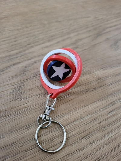 captain america shield gyroscopic fidget keyring by k32designs toys & games marvel superhero toy gyro keychain keyfob 3d print model - Mito3D