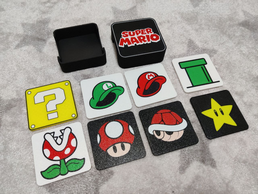 coaster set super mario case by julianfj art signs & logos nintendo luigi switch game gamer 3d print model - Mito3D