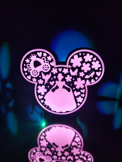 cinderella mickey ears light box led lamp by picture it household decor disney princess mouse lightbox gift 3d print model - Mito3D