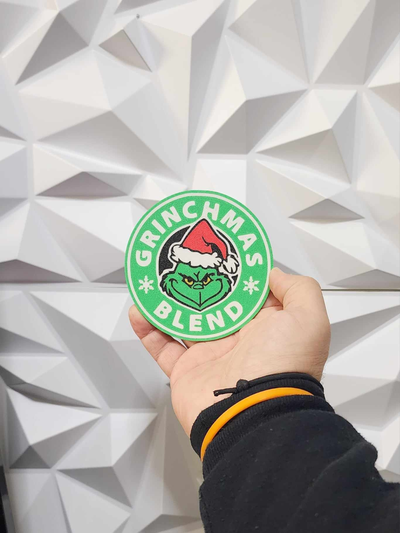 grinch coaster by williams industries art 2d tea water coffee beer grinchmas starbucks christmas decor 2023 movie decorations wall 3d 3d print model - Mito3D