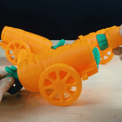 rabanete canhão print in place by prato frango brinquedos jogos 3dprinting articulado desktoy funcional juntos ejetando faça mecânico novidade 3d print model - Mito3D