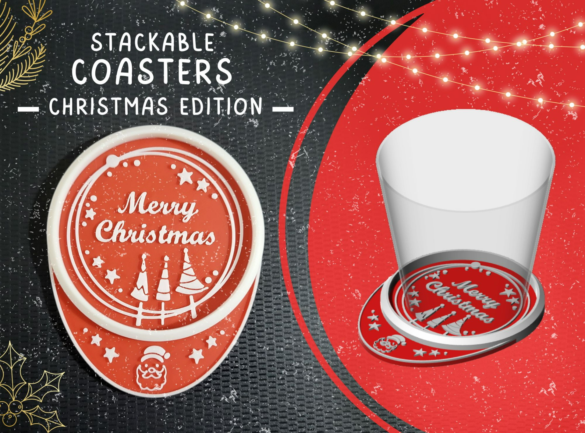 sc - stackable coasters santa by archiale household decor house party partyaccessories partydecor christmas 2023 art xmas bell xmasdecor xmasdecoration xmasdecorations coaster coasterholder customisable glass glasscoasters water drink drinkcoaster drinkcoasters drinkcoasterset set of friends family familyparty friendsparty organizer 3D print model - Mito3D