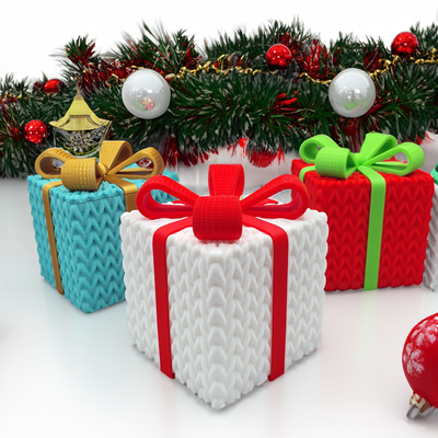 mehrfarbig weihnachten häkeln geschenk box by taktisch chaos haushalt dekor container mehrteilig unterstützung gestrickt 3d print model - Mito3D