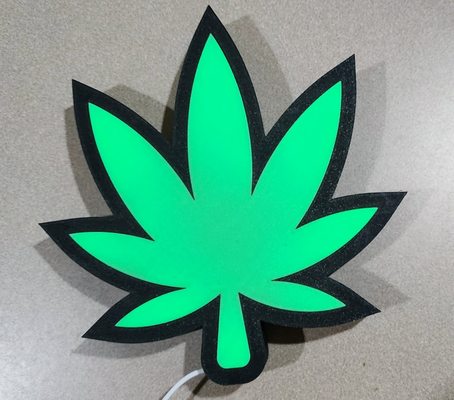 marijuana hoja led firmar by precisión printcraft arte señales logos canabis 3d print model - Mito3D