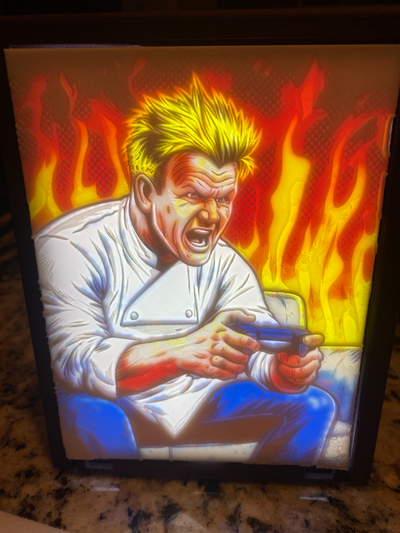 gordon ramsay jugando vídeo juegos litofano by cosmogek arte modelos infierno cocina estación fuego cocinero 3d print model - Mito3D