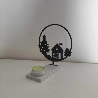 tealight candle holder - christmas house by satisartes household decor tealightcandleholder 2023 christmashouse decoration homedecor homedecoration 3d print model - Mito3D