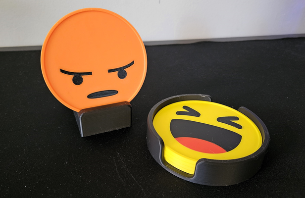 react emoji - coaster set by thebaseddoge household decor haha sad angry wow facebook messenger coasterset coasterholder coasterstackable 3d print model - Mito3D