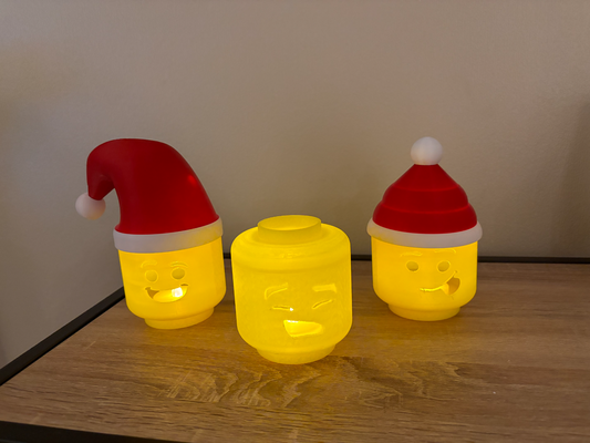 lego teelicht köpfe weihnachten hüte by cogbo haushalt dekor ornament ferien kopf komisch licht led 3d print model - Mito3D