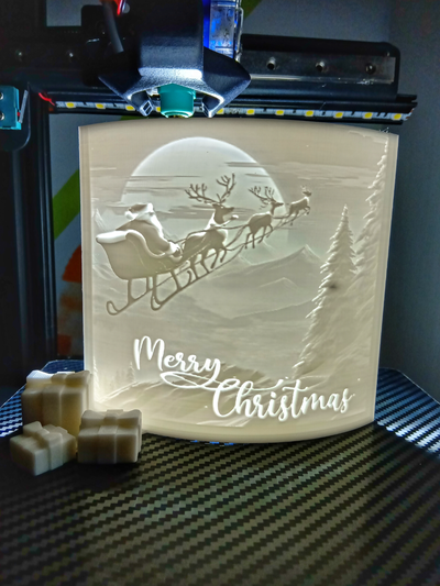 lithophane merry christmas - greeting card by morfaber78 tools gadgets art natale santa gift box light ornament collection 2023 decoration winter decor 3d print model - Mito3D