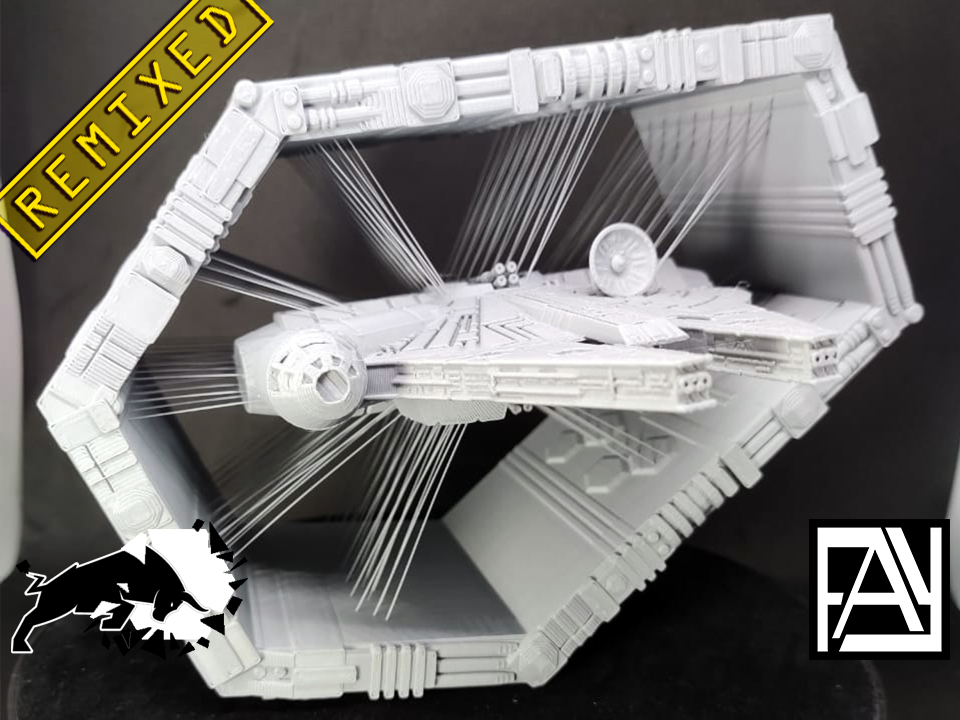 suspended millennium falcon remixed by fay3dlab miniatures millenium milleniumfalcon 3D print model - Mito3D