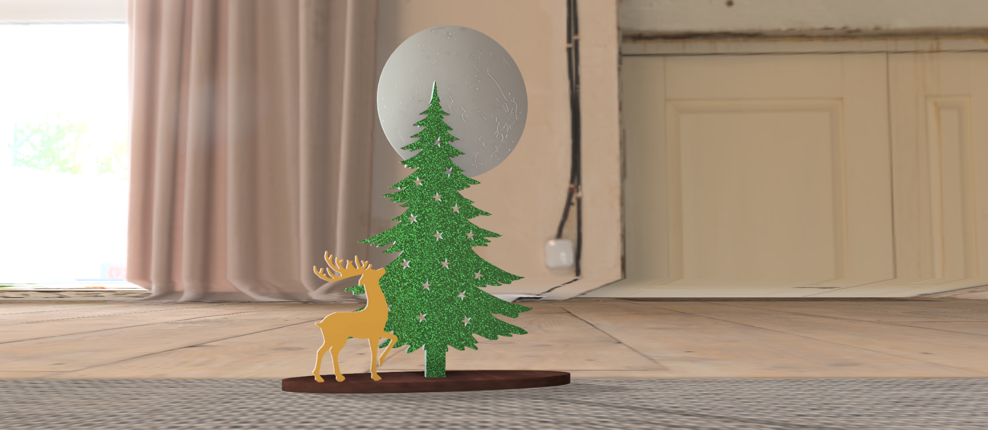 fofa natal decoração by pex 3d casa árvore veado lua 3D print model - Mito3D