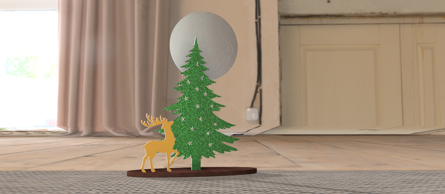 fofa natal decoração by pex 3d casa árvore veado lua 3d print model - Mito3D