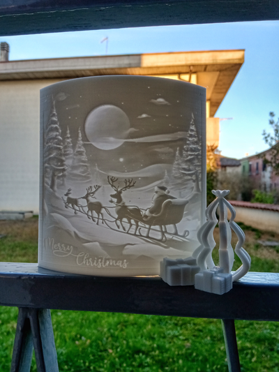 lithophane merry christmas - greeting card version 2 by morfaber78 art sculptures 2023 santa claus gift box light ornament collection decoration winter decor 3d print model - Mito3D
