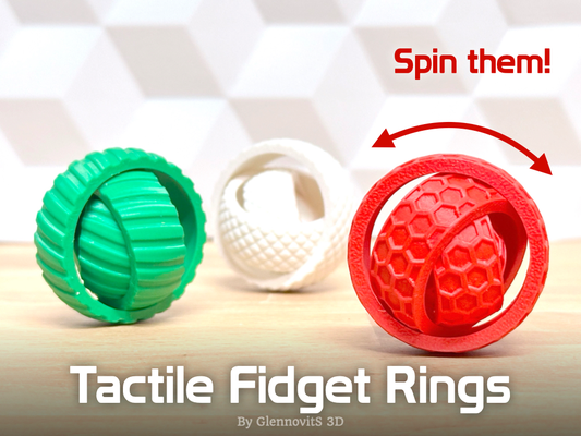 tactile fidget rings spinning fun toy by glennovits 3d toys & games fidgetspinner spin spinner texture play game kids children adhd stress printinplace pip boredom ring rotate rotating gadget gimmick gift infinity infinite mechanical sphere easy quick fast print fidgettoy honeycomb hexagon hexagonal knurl knurled 3d print model - Mito3D