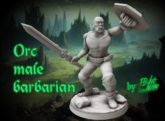 dnd miniature orc barbarian by fb-artwork miniatures people mini dndmini dndprop 3d print model - Mito3D
