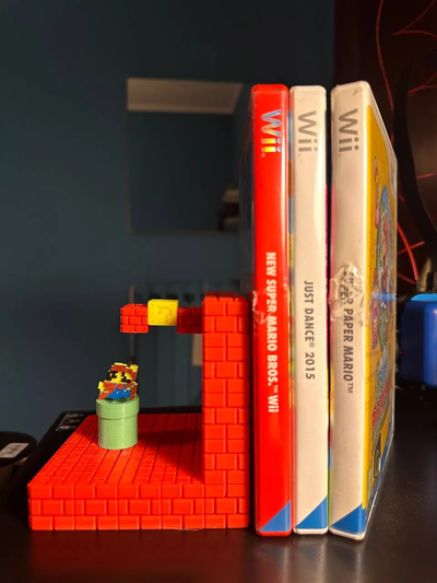 súper mario sujetalibros by fabricante f arte modelos super mario libro tubo goomba pregunta bloquear ladrillos ladrillo 3d print model - Mito3D