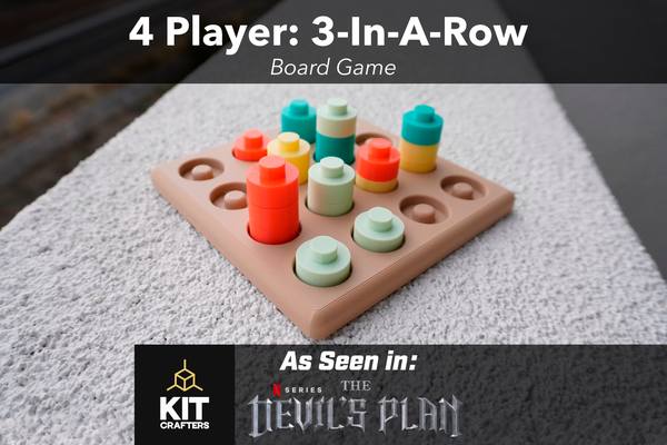4 player 3-in-a-row - board game by kit crafters toys & games fun easy simple multicolor four play three in a row devils plan netflix strategy hard pieces 3d print model - Mito3D
