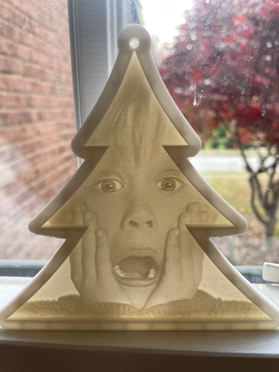 home kevin christmas ornament window lithophane by 3d prints week household festivities holiday santa festive funny silly tree contest litho easy quick classic 3d print model - Mito3D