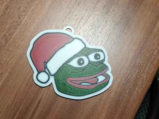 christmas pepe frog keychain tree ornament by mholicky art 2d 2023 mmu ams multicolor 4color 4colors multimaterial 3d print model - Mito3D