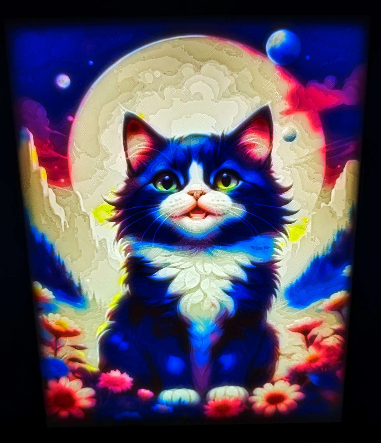 2d litofano obra arte brillar bambu laboratorio cuadro by statusd112 arte retrato gato gatito lindo adorable siente imagen pared mural litografía lámpara litopanel monitor caso funda decoración cmyk filamento pintura 3D print model - Mito3D