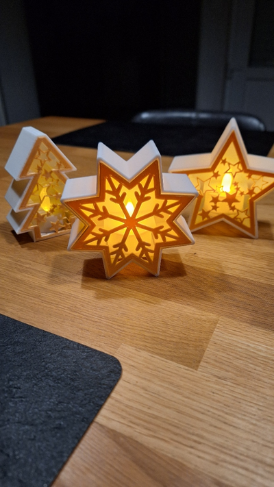 christmas 8 point star no support print by mick23 household decor 2023 lights light box bambu bambulab p1 x1 x1c x1carbon lab p1p p1s a1 mini ams printer 3d tree decoration noel kerstmis led candle quick quickprint 3d print model - Mito3D