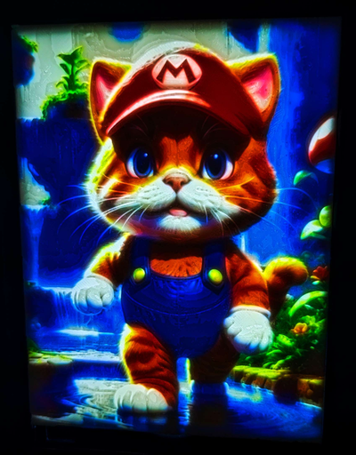 2d lithophane artwork mariocat bambu lab frame by statusd112 art cat mario super gaming game catmario deco decor decoration gift picture wall wallart filament painting litho lithograph lithography bundle display case lithopane character kitten hueforge hue forge 3d print model - Mito3D