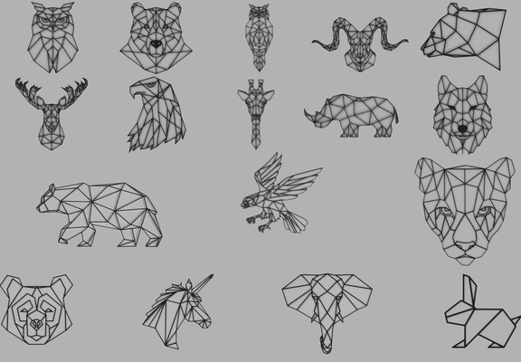 geometrik hayvanlar 17 şekiller by pantolon sanat modeller hayvan tavşan kartal duvara monte ayı fil tek boynuzlu at 2dart duvar sanatı puma 3d print model - Mito3D