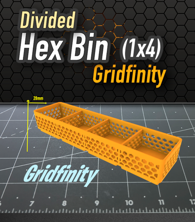 gridfinity 1x4 diviso esadecimale bidone by k2 kevin utensili organizzatori gridfinitybin 3d print model - Mito3D