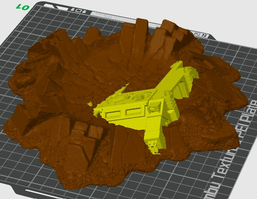 rinoceronte in explosão cratera by spud2077 miniaturas martelo guerra marinha espacial arruinado destruir destruído 40k terreno 3d print model - Mito3D