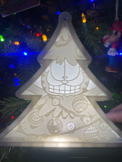 garfield christmas ornament lithophane decoration by 3d prints week household festivities holiday funny cat comic cartoon kids gift litho light silly 3d print model - Mito3D