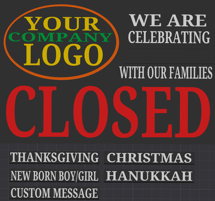 interchangeable holiday closed sign by code jessica art signs & logos signage business 3d print model - Mito3D