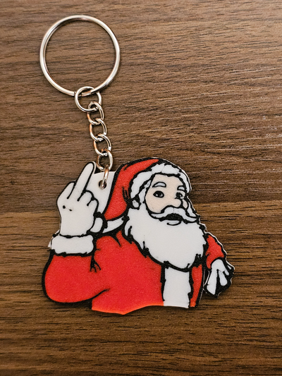 fu santa christmas keychain ornament by we3d models household festivities chrismas 2023 xmas decor holiday funny keyring claus contest gift 3d print model - Mito3D